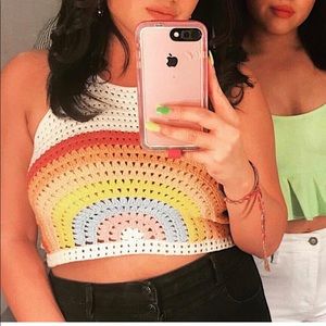 Crochet rainbow halter top.